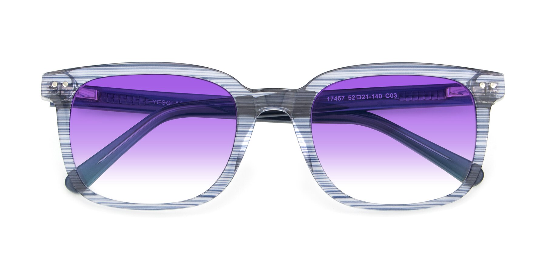 Folded Front of 17457 in Stripe Blue with Purple Gradient Lenses