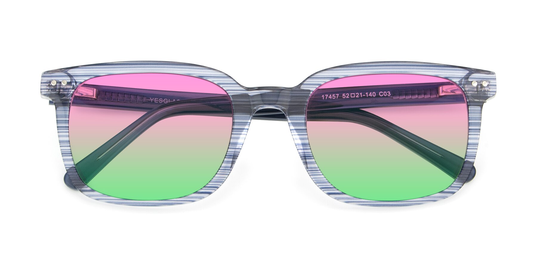 Folded Front of 17457 in Stripe Blue with Pink / Green Gradient Lenses