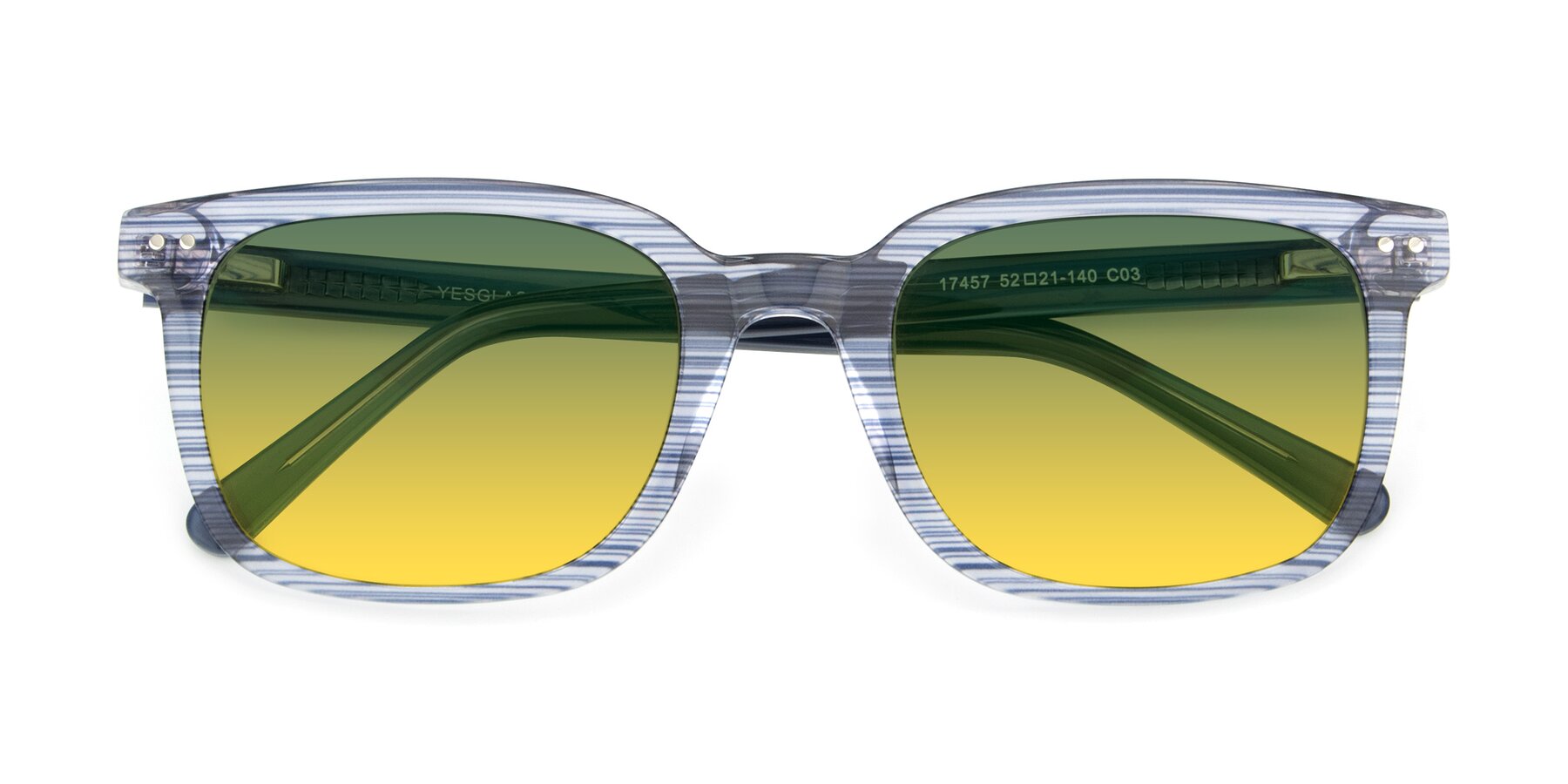 Folded Front of 17457 in Stripe Blue with Green / Yellow Gradient Lenses