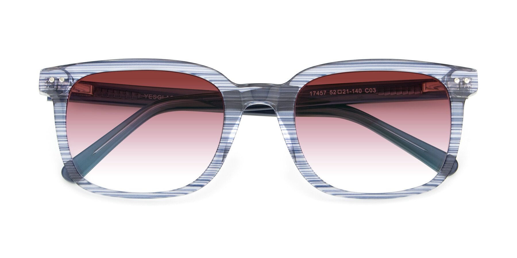 Folded Front of 17457 in Stripe Blue with Garnet Gradient Lenses