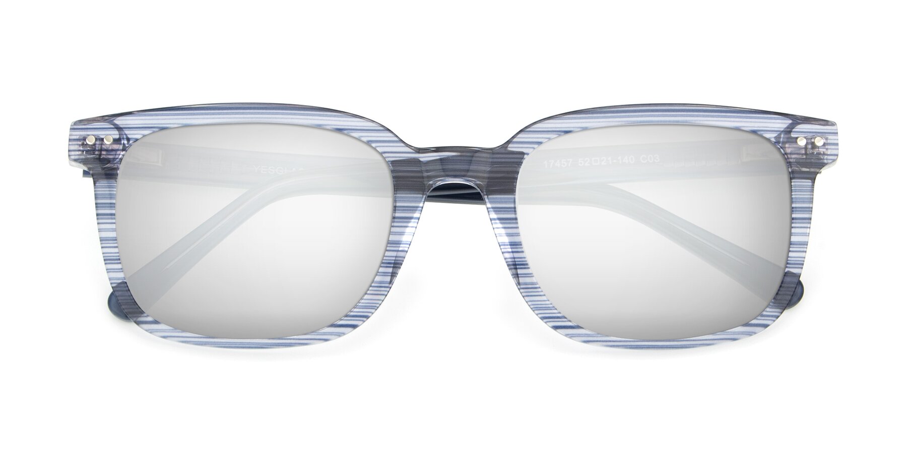 Folded Front of 17457 in Stripe Blue with Silver Mirrored Lenses