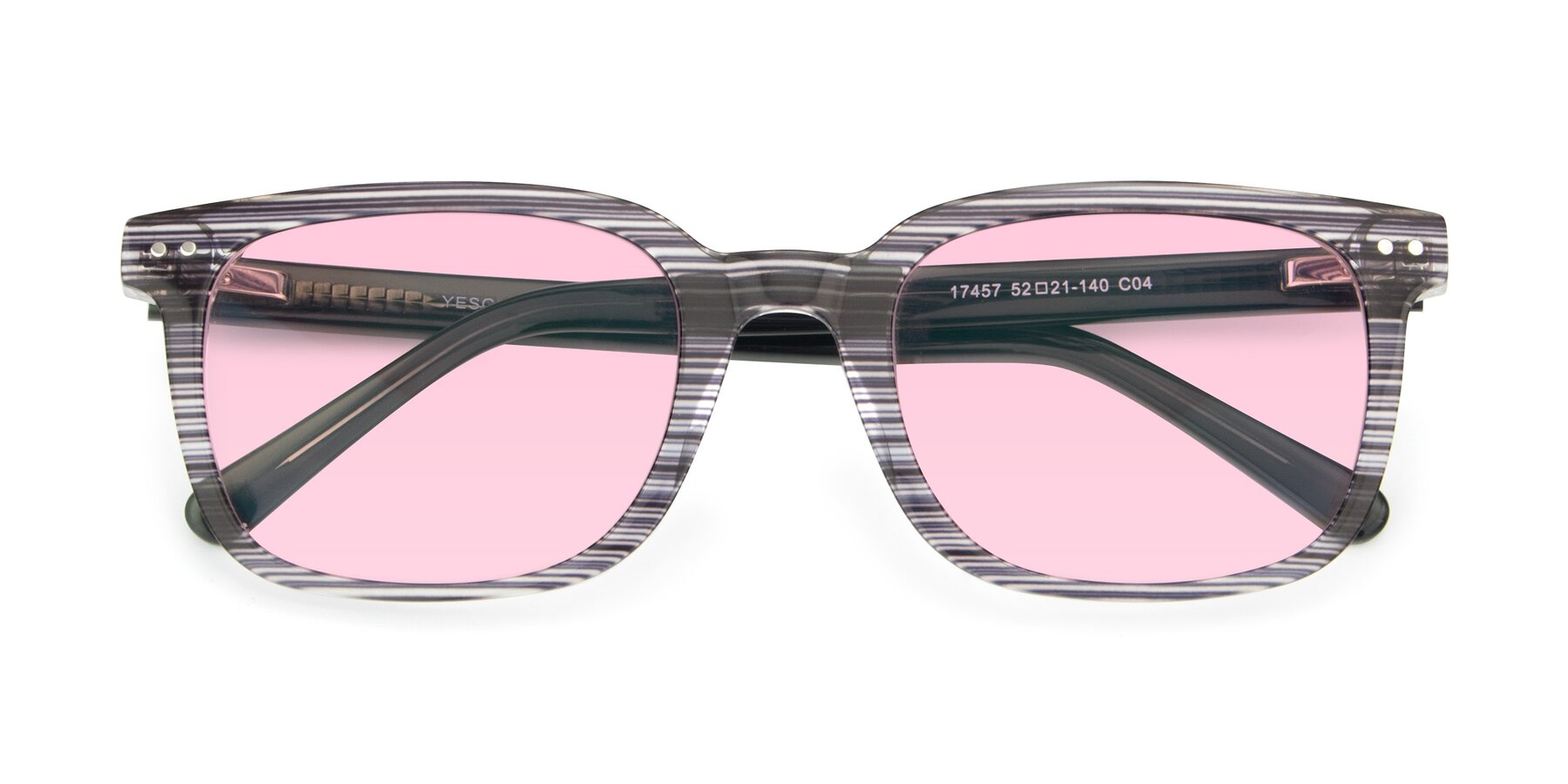 Folded Front of 17457 in Stripe Coffee with Light Pink Tinted Lenses