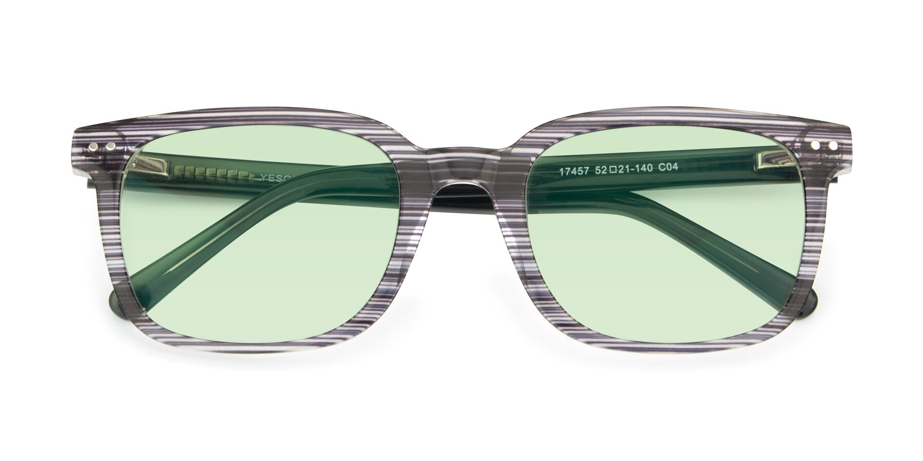 Folded Front of 17457 in Stripe Coffee with Light Green Tinted Lenses