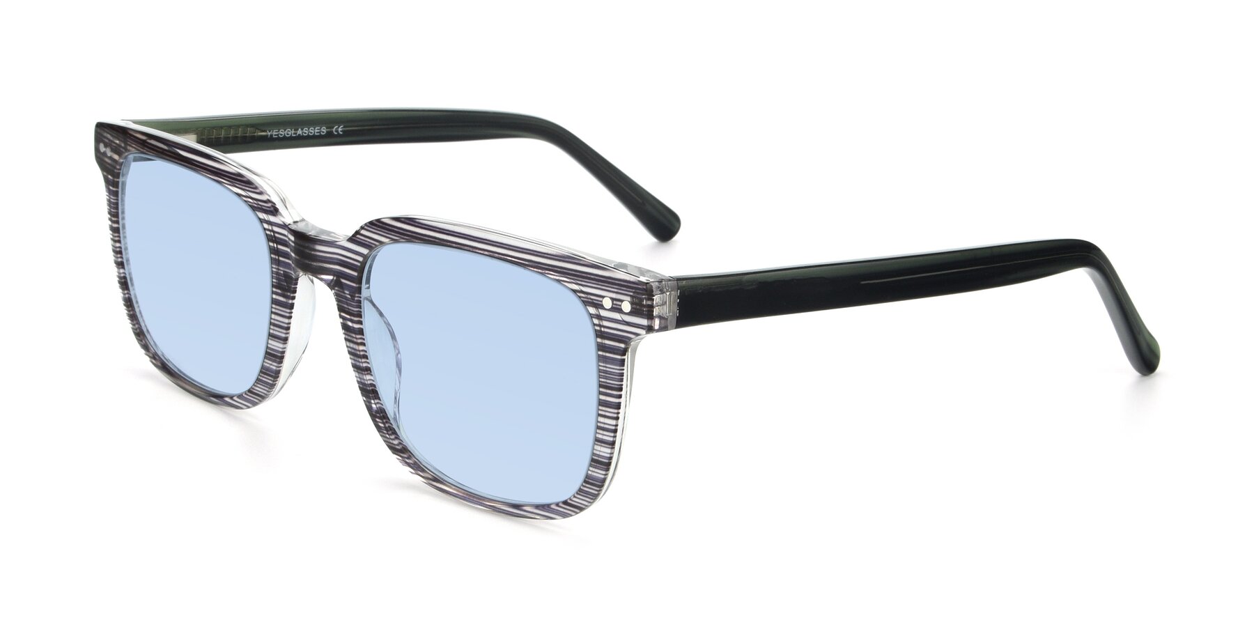 Angle of 17457 in Stripe Coffee with Light Blue Tinted Lenses