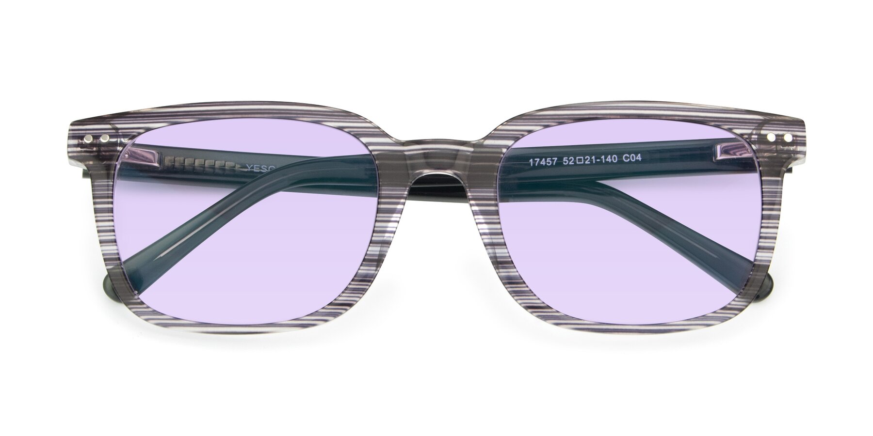 Folded Front of 17457 in Stripe Coffee with Light Purple Tinted Lenses