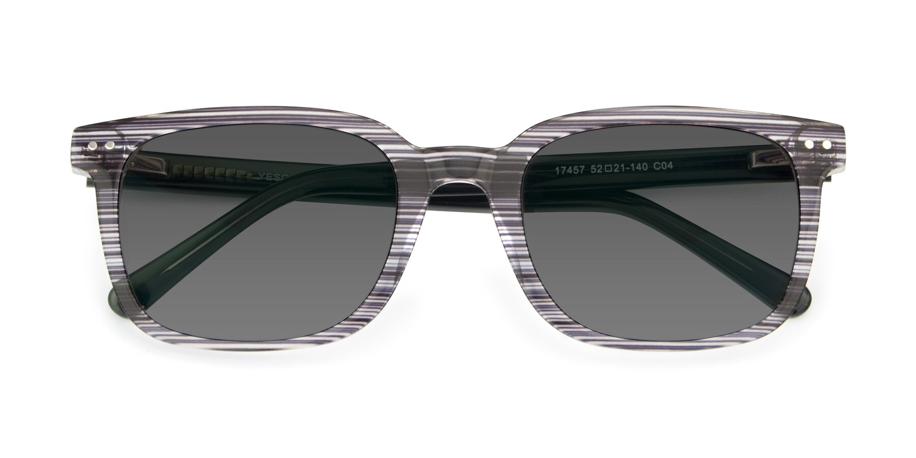 Folded Front of 17457 in Stripe Coffee with Medium Gray Tinted Lenses