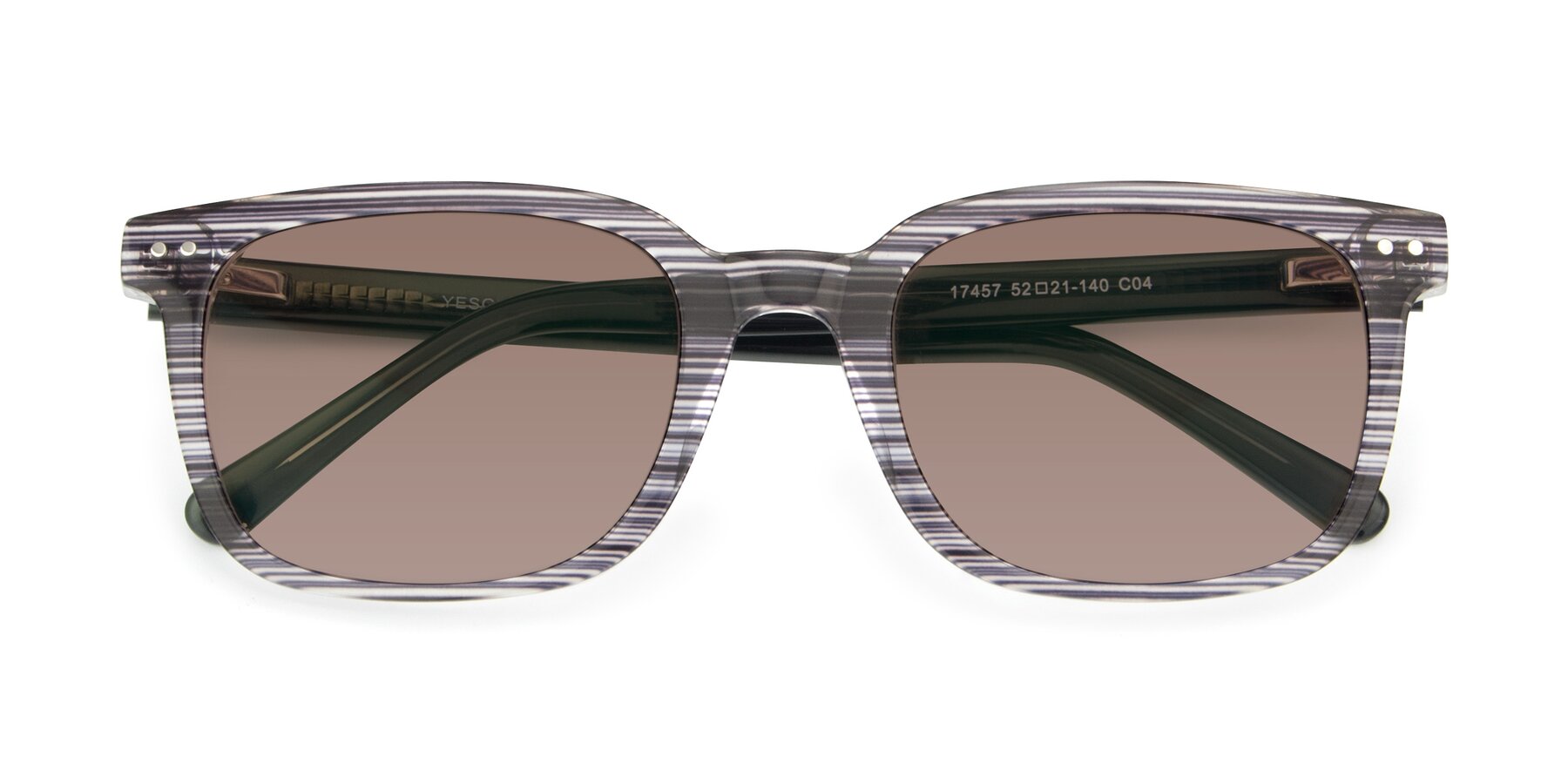 Folded Front of 17457 in Stripe Coffee with Medium Brown Tinted Lenses