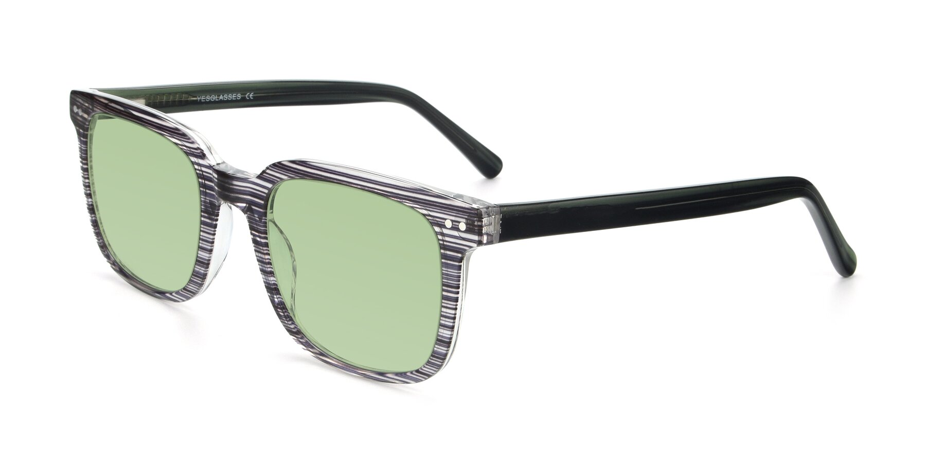 Angle of 17457 in Stripe Coffee with Medium Green Tinted Lenses