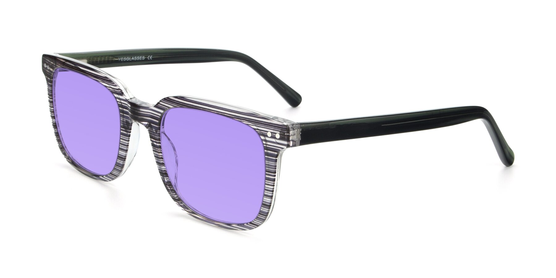 Angle of 17457 in Stripe Coffee with Medium Purple Tinted Lenses