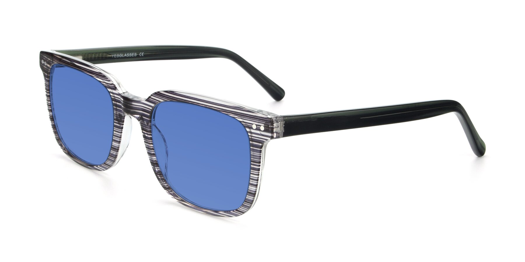Angle of 17457 in Stripe Coffee with Blue Tinted Lenses