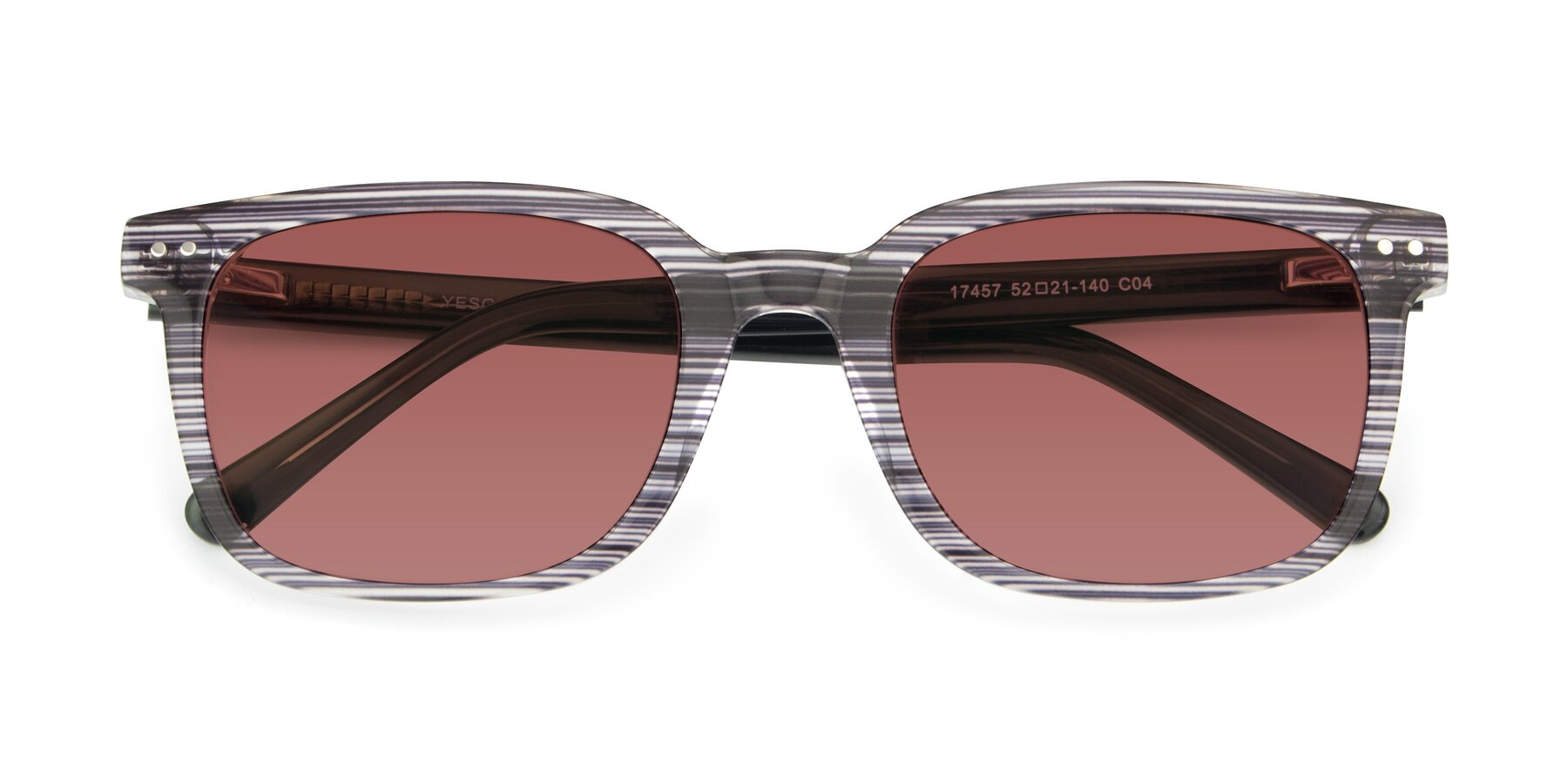 Folded Front of 17457 in Stripe Coffee with Garnet Tinted Lenses