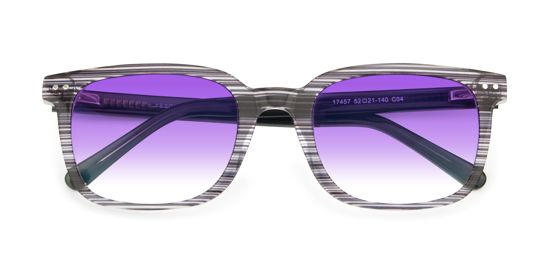 Folded Front of 17457 in Stripe Coffee with Purple Gradient Lenses