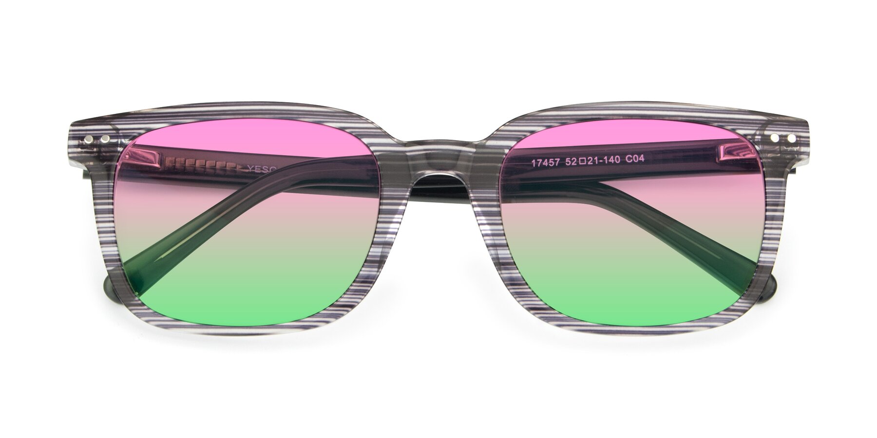 Folded Front of 17457 in Stripe Coffee with Pink / Green Gradient Lenses