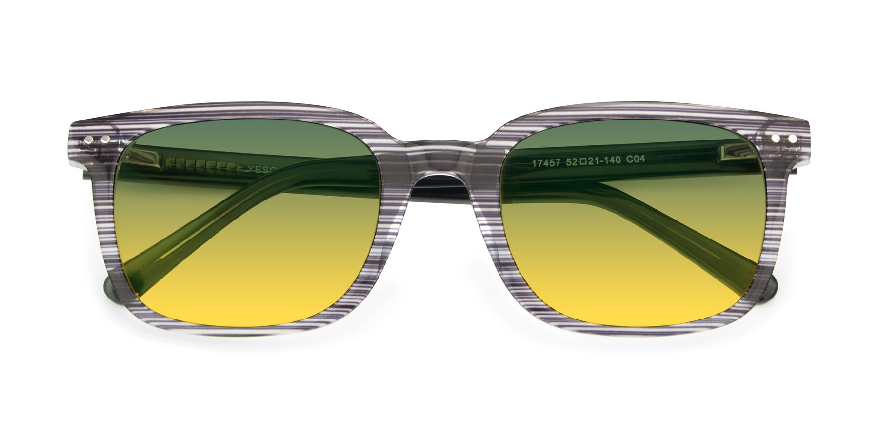 Folded Front of 17457 in Stripe Coffee with Green / Yellow Gradient Lenses