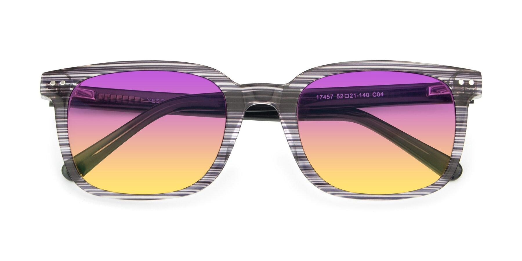 Folded Front of 17457 in Stripe Coffee with Purple / Yellow Gradient Lenses