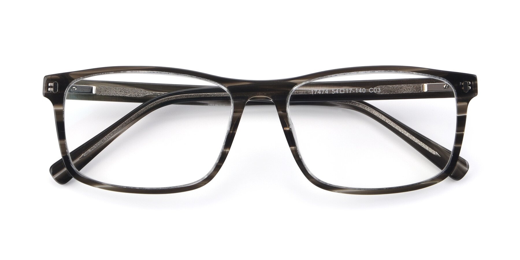 Folded Front of 17474 in Stripe Grey with Clear Reading Eyeglass Lenses