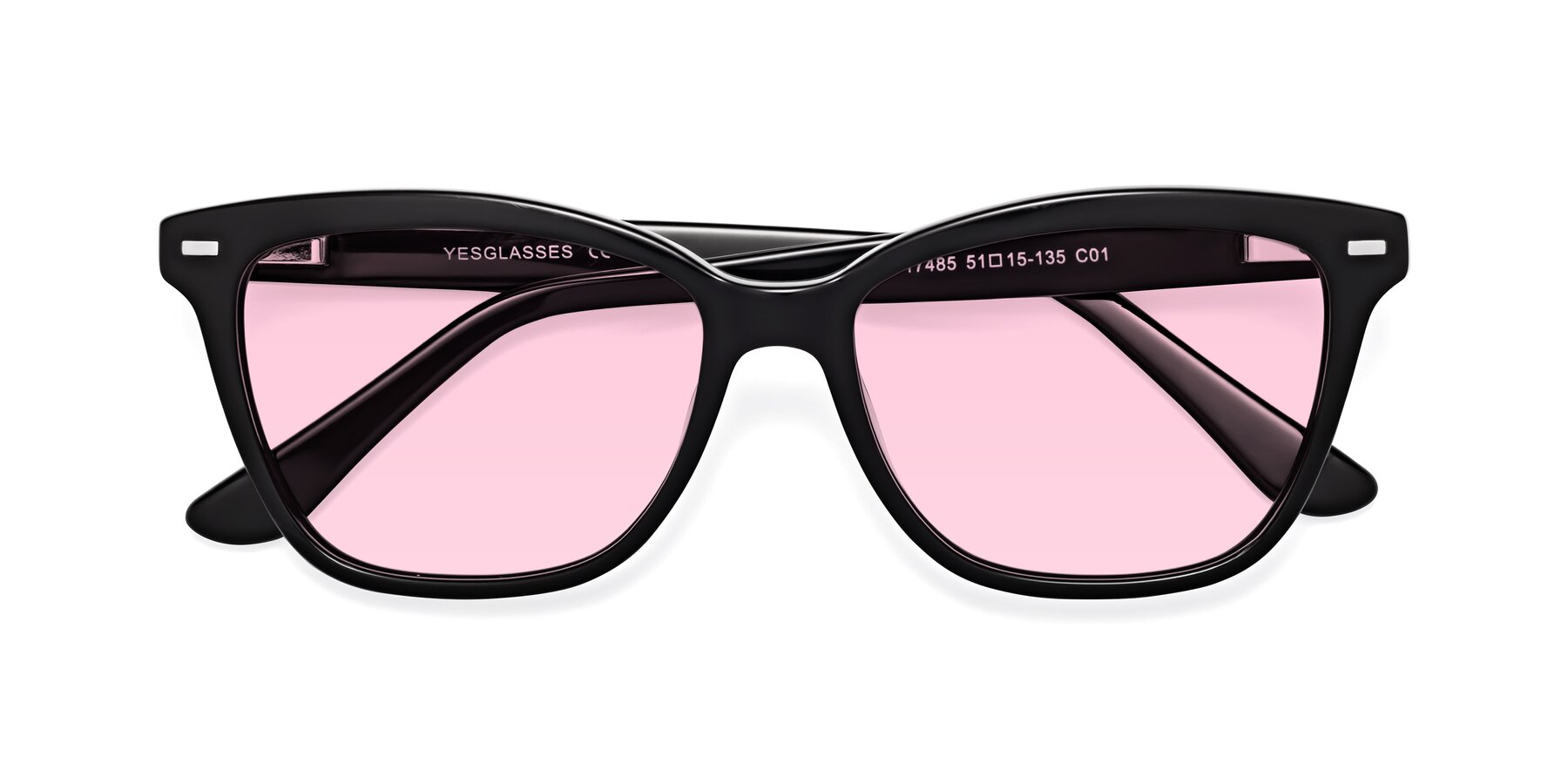 Folded Front of 17485 in Black with Light Pink Tinted Lenses