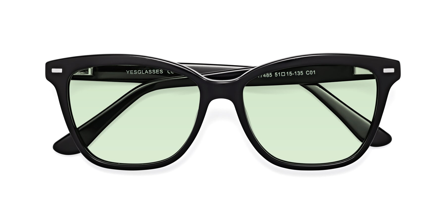 Folded Front of 17485 in Black with Light Green Tinted Lenses