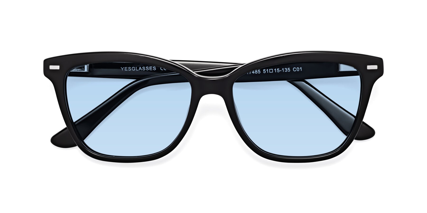Folded Front of 17485 in Black with Light Blue Tinted Lenses