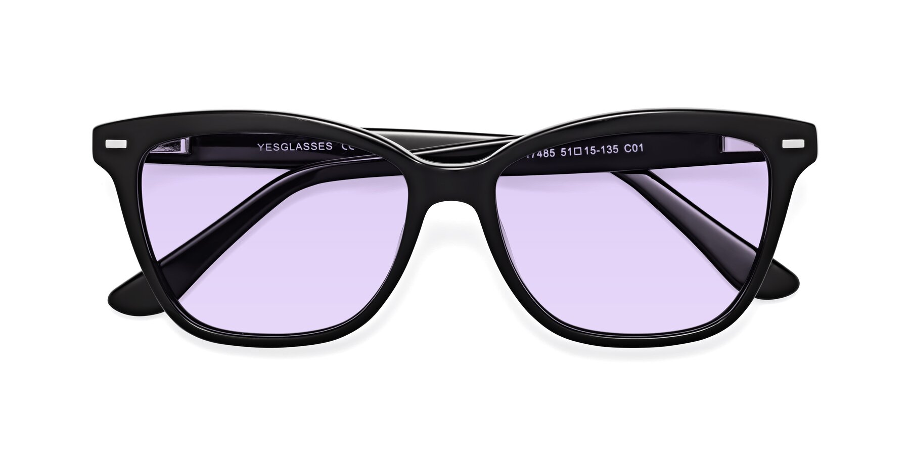 Folded Front of 17485 in Black with Light Purple Tinted Lenses