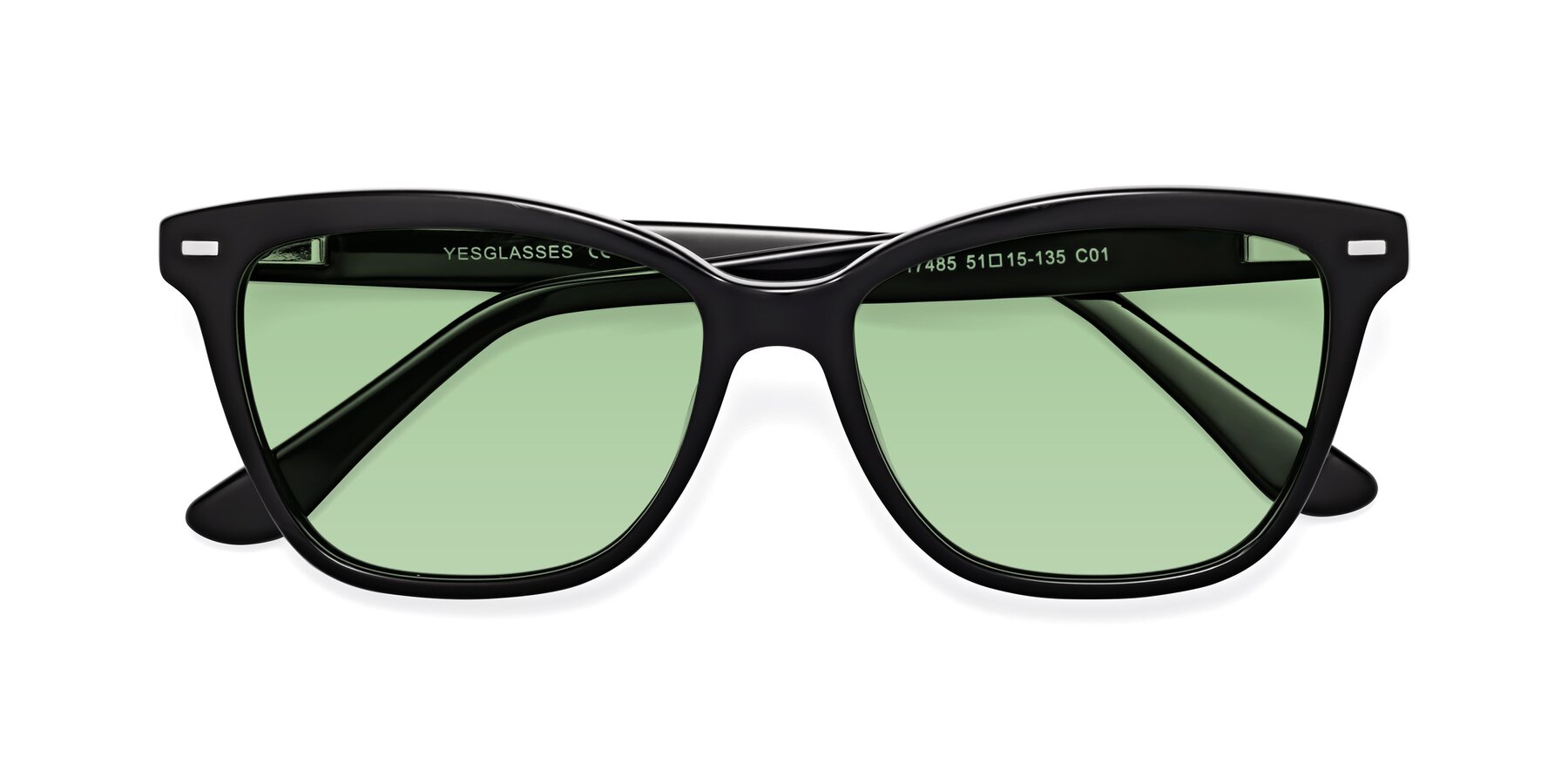 Folded Front of 17485 in Black with Medium Green Tinted Lenses