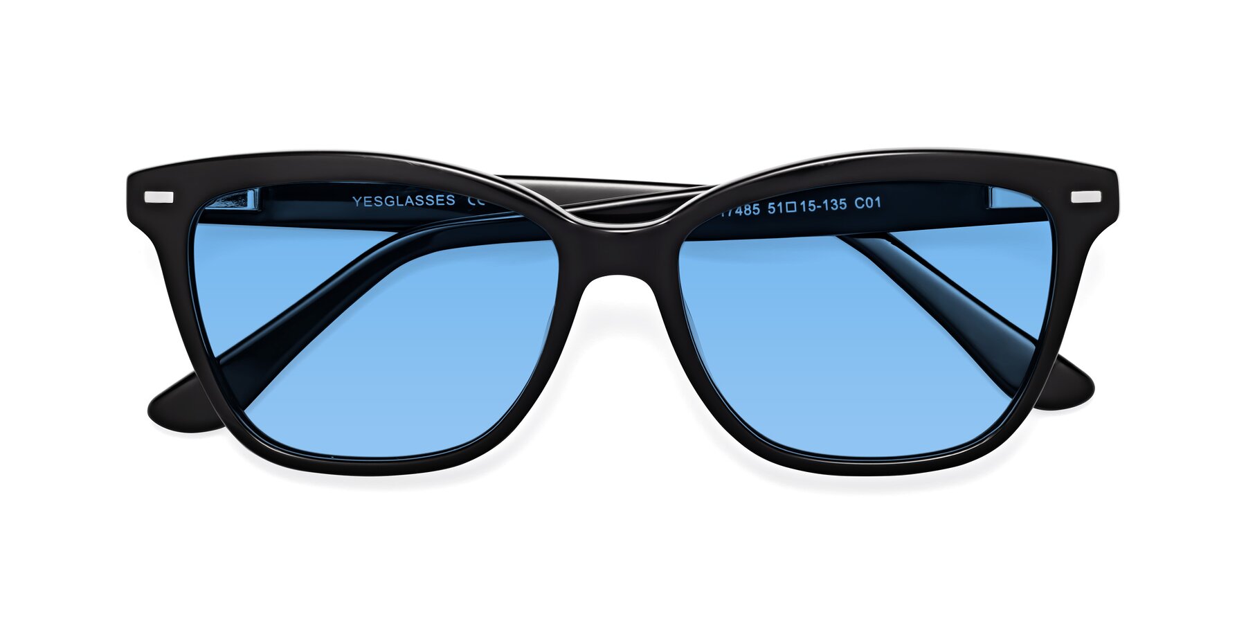 Folded Front of 17485 in Black with Medium Blue Tinted Lenses