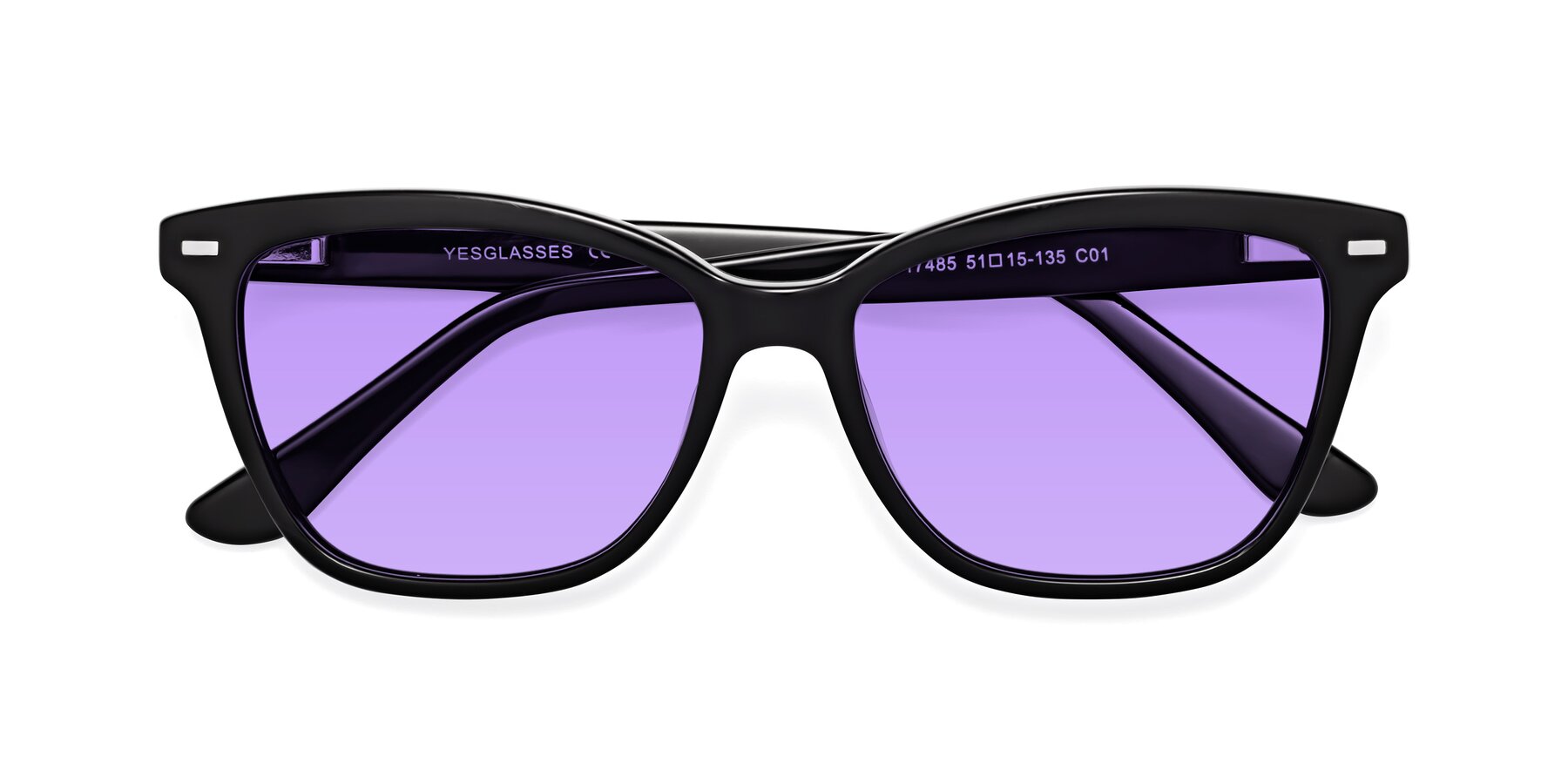 Folded Front of 17485 in Black with Medium Purple Tinted Lenses