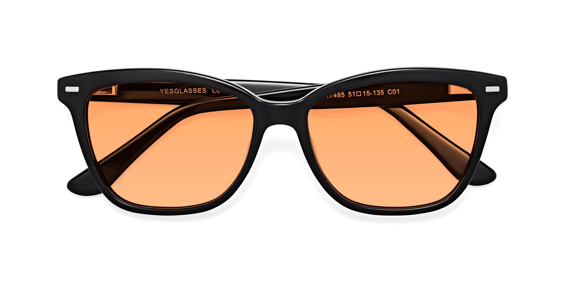 Folded Front of 17485 in Black with Medium Orange Tinted Lenses