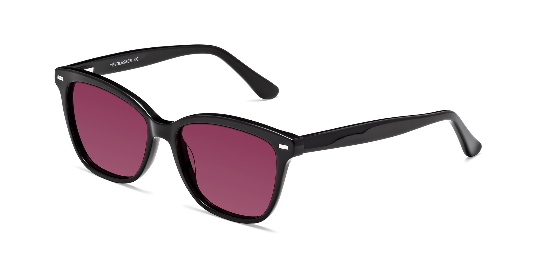 Angle of 17485 in Black with Wine Tinted Lenses