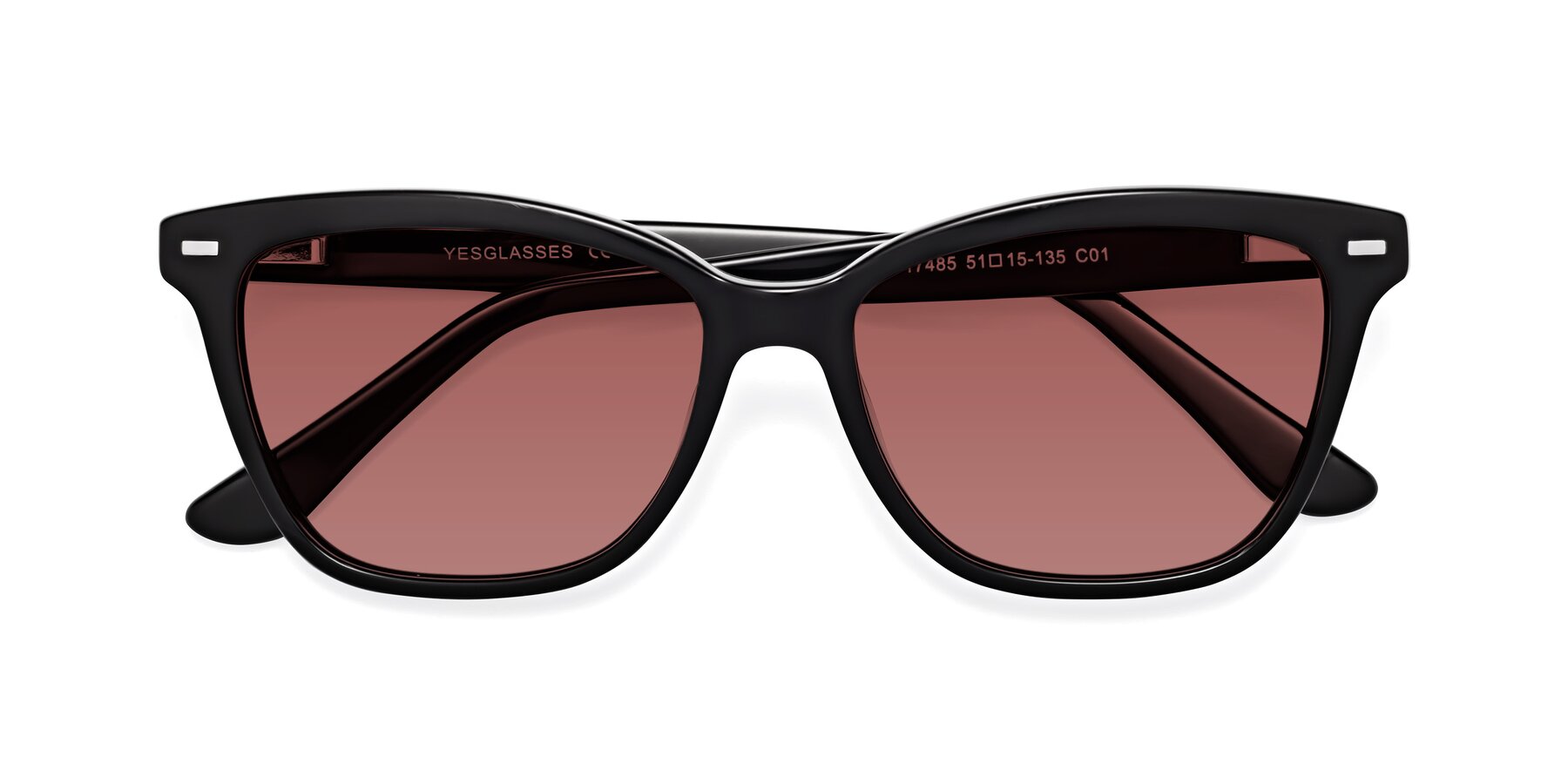 Folded Front of 17485 in Black with Garnet Tinted Lenses