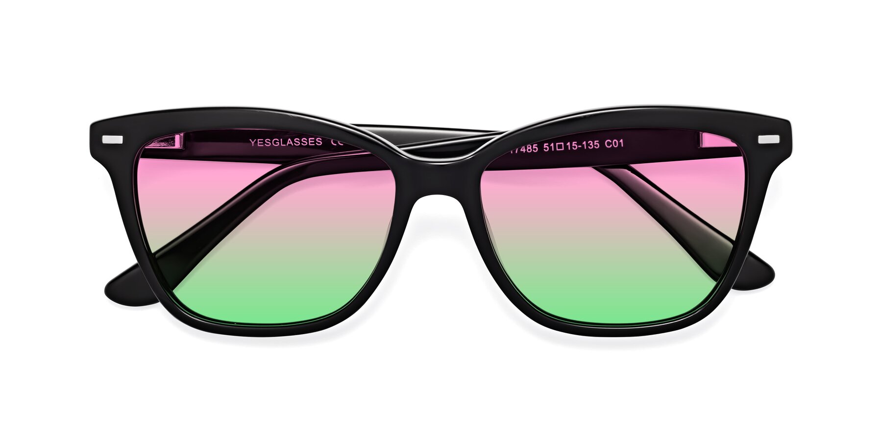 Folded Front of 17485 in Black with Pink / Green Gradient Lenses