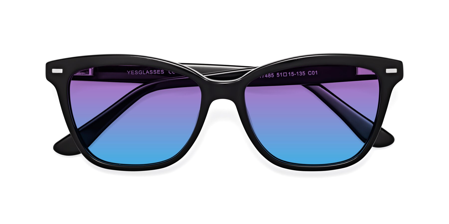 Folded Front of 17485 in Black with Purple / Blue Gradient Lenses