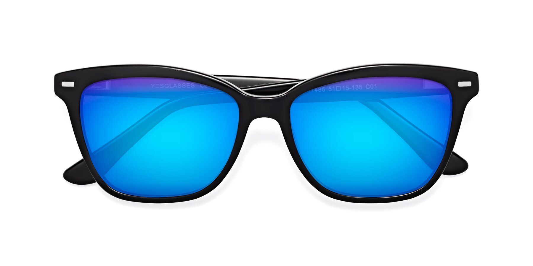 Folded Front of 17485 in Black with Blue Mirrored Lenses
