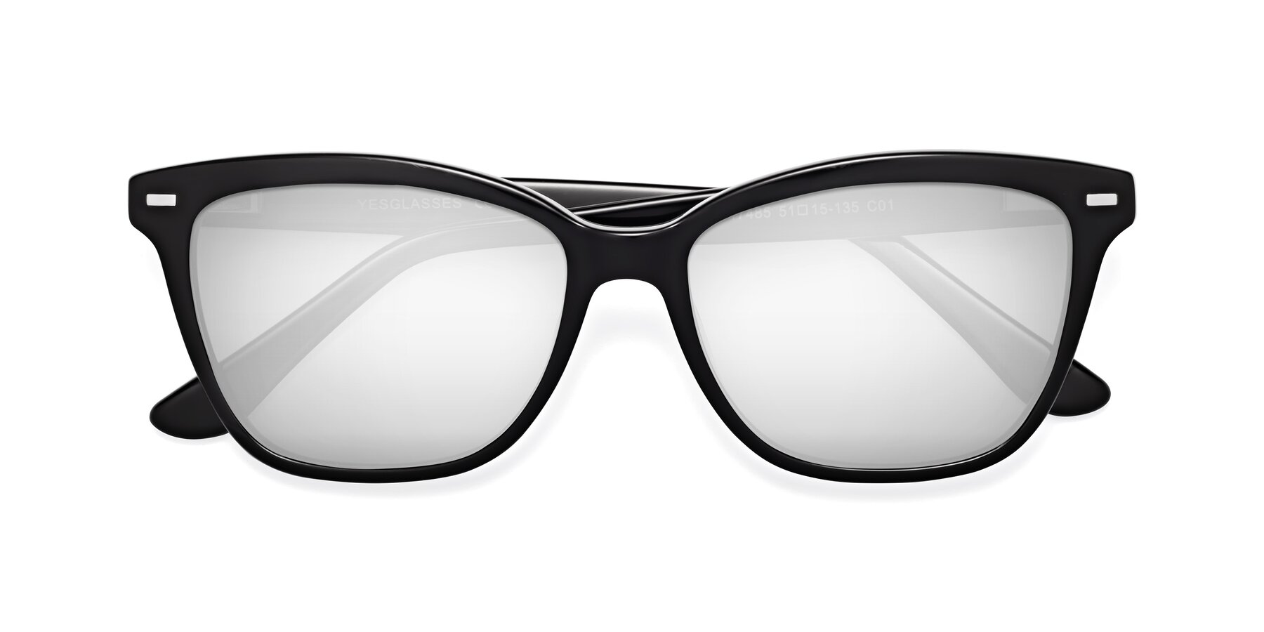 Folded Front of 17485 in Black with Silver Mirrored Lenses