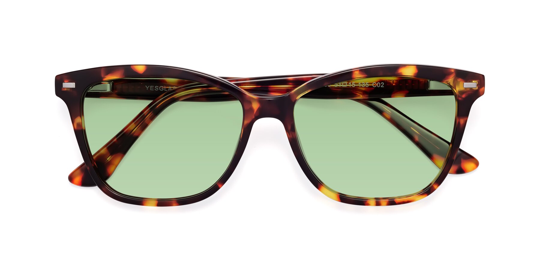 Folded Front of 17485 in Tortoise with Medium Green Tinted Lenses