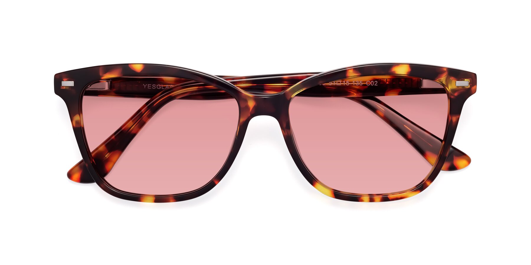 Folded Front of 17485 in Tortoise with Medium Garnet Tinted Lenses