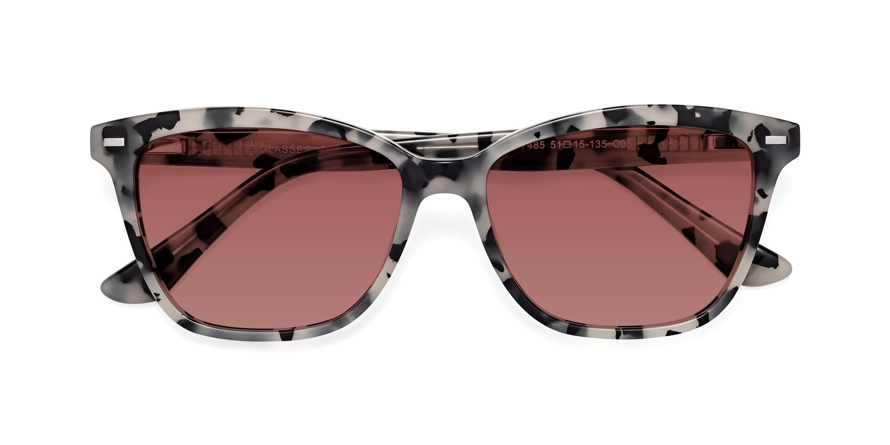 Folded Front of 17485 in Ivory Tortoise with Garnet Tinted Lenses