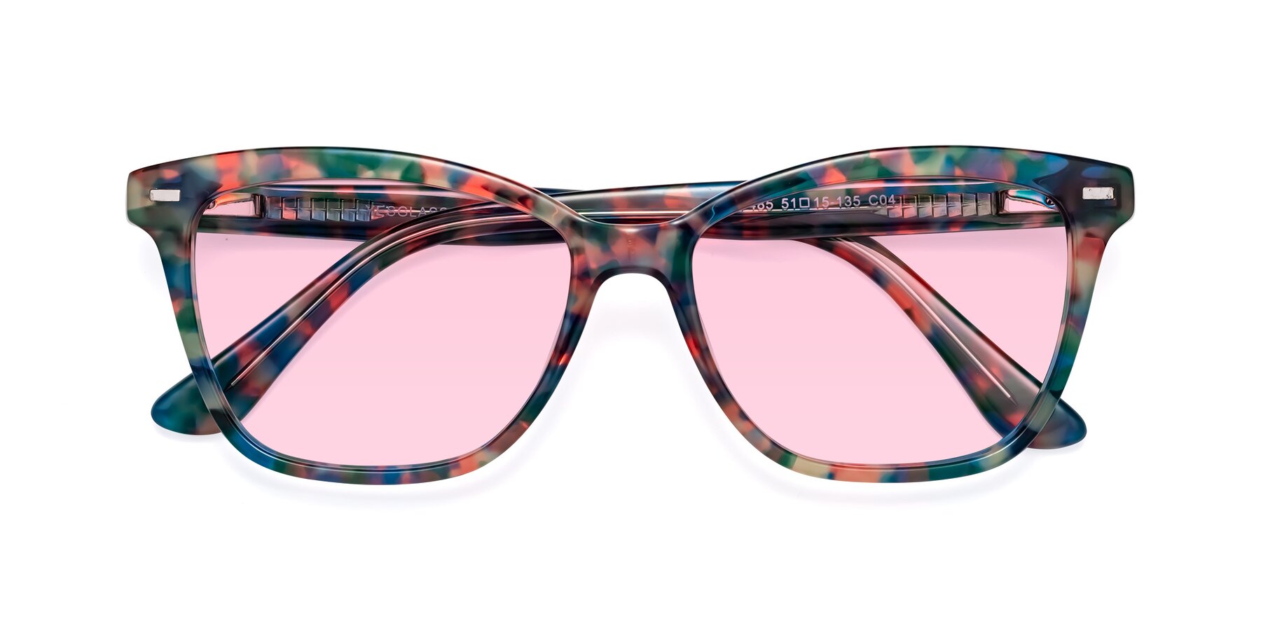 Folded Front of 17485 in Floral Tortoise with Light Pink Tinted Lenses