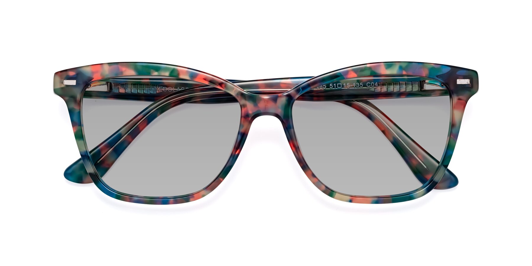 Folded Front of 17485 in Floral Tortoise with Light Gray Tinted Lenses