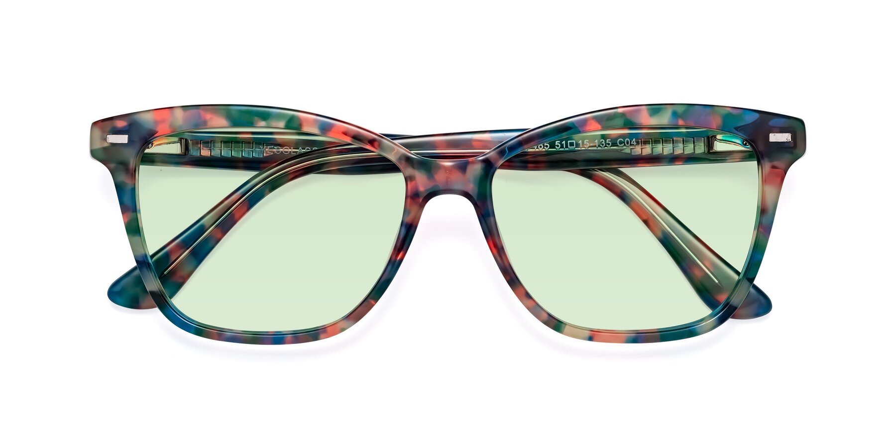 Folded Front of 17485 in Floral Tortoise with Light Green Tinted Lenses