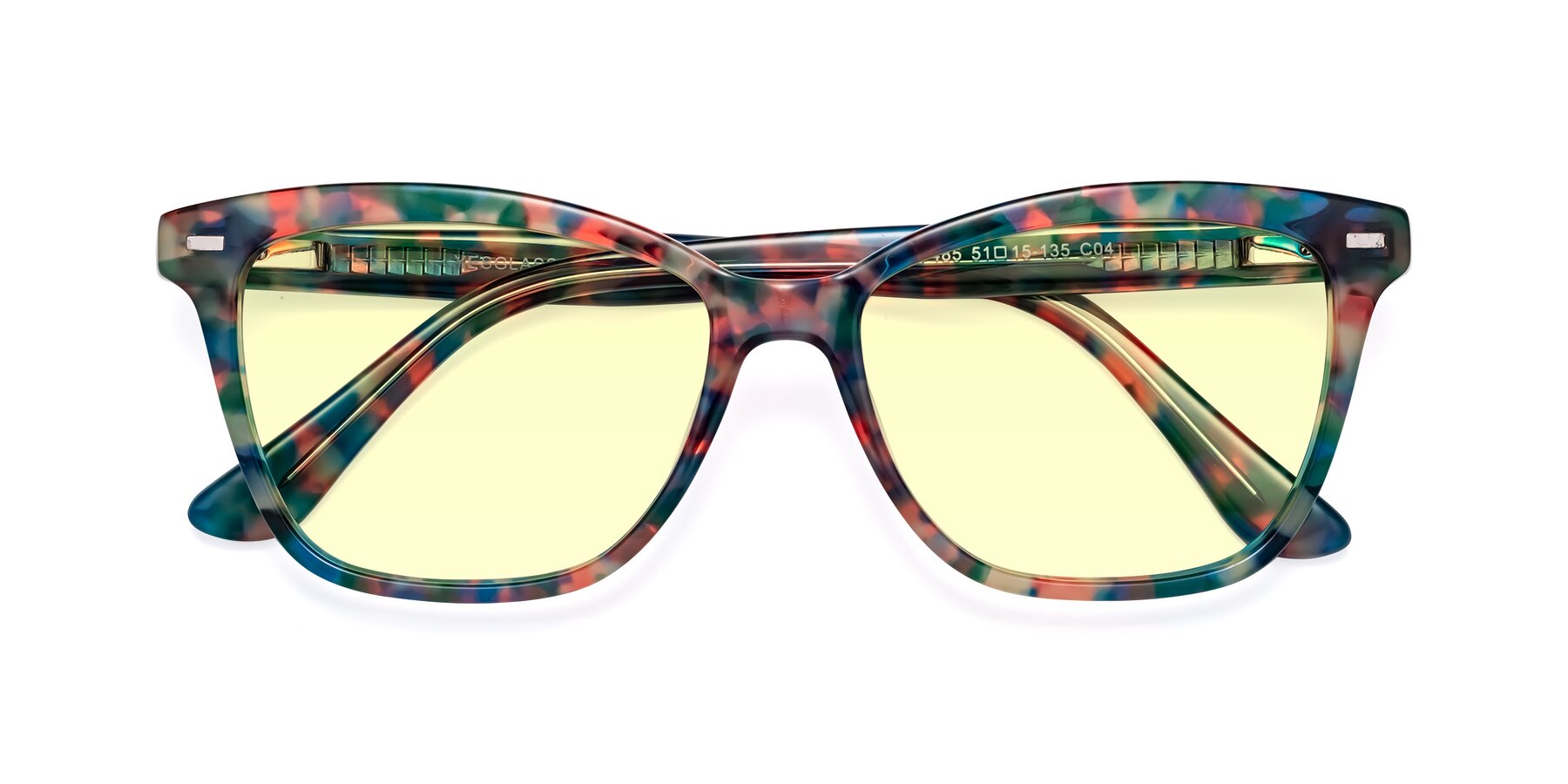 Folded Front of 17485 in Floral Tortoise with Light Yellow Tinted Lenses