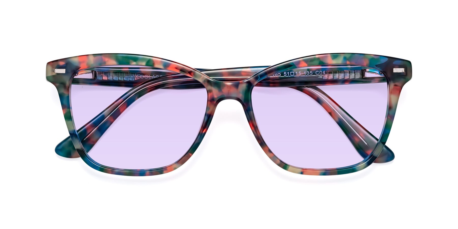 Folded Front of 17485 in Floral Tortoise with Light Purple Tinted Lenses