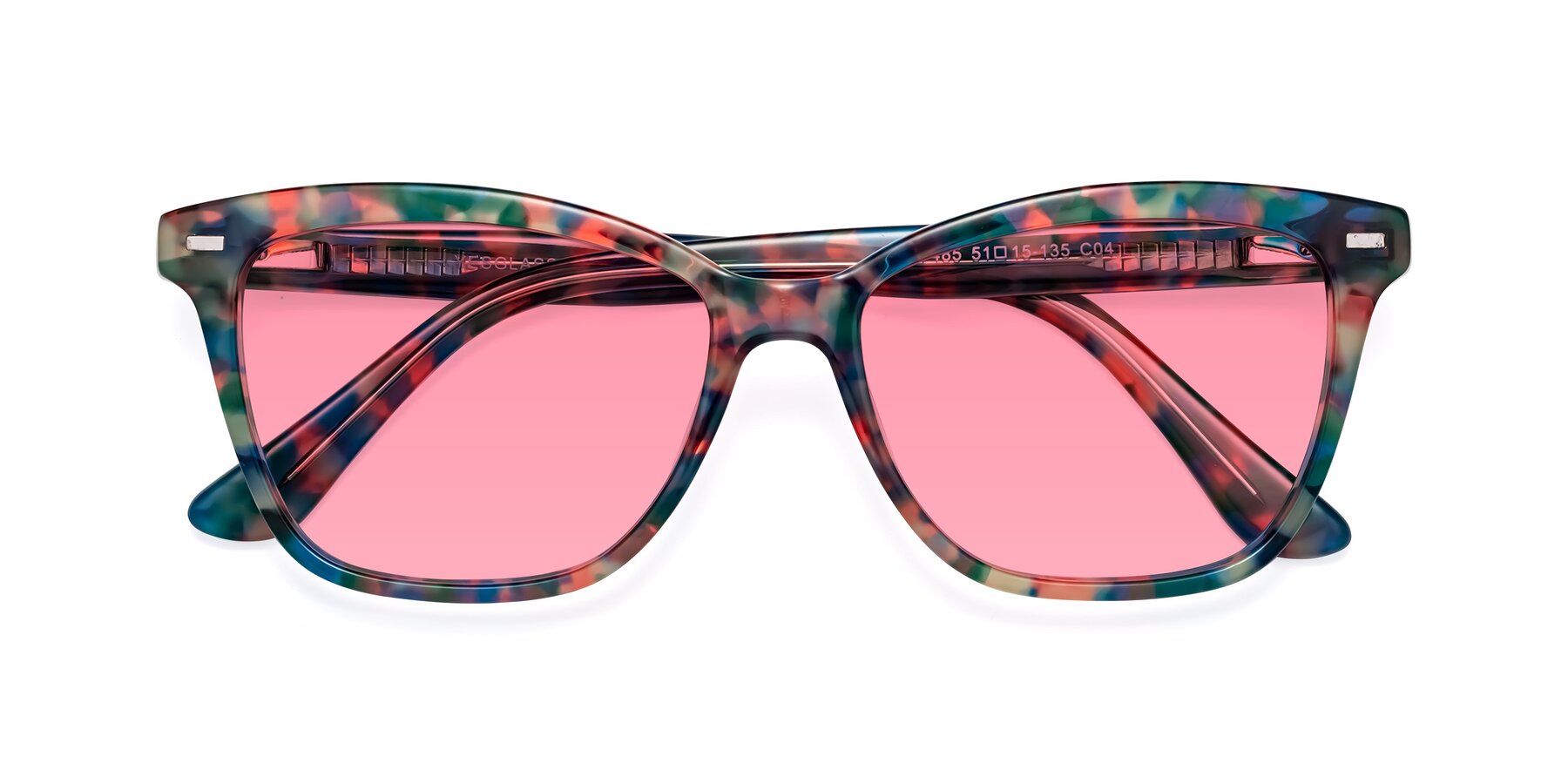 Folded Front of 17485 in Floral Tortoise with Pink Tinted Lenses