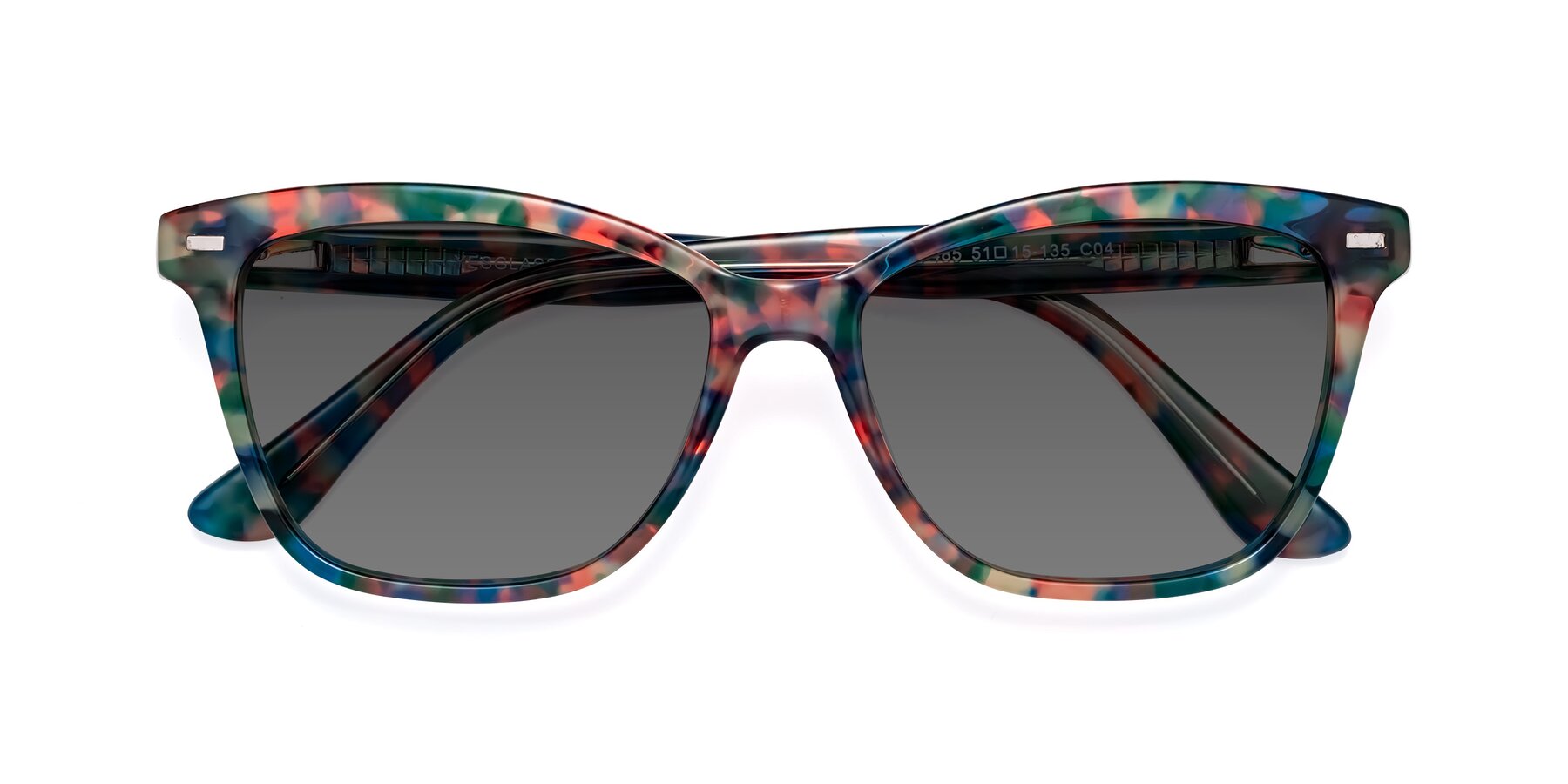 Folded Front of 17485 in Floral Tortoise with Medium Gray Tinted Lenses