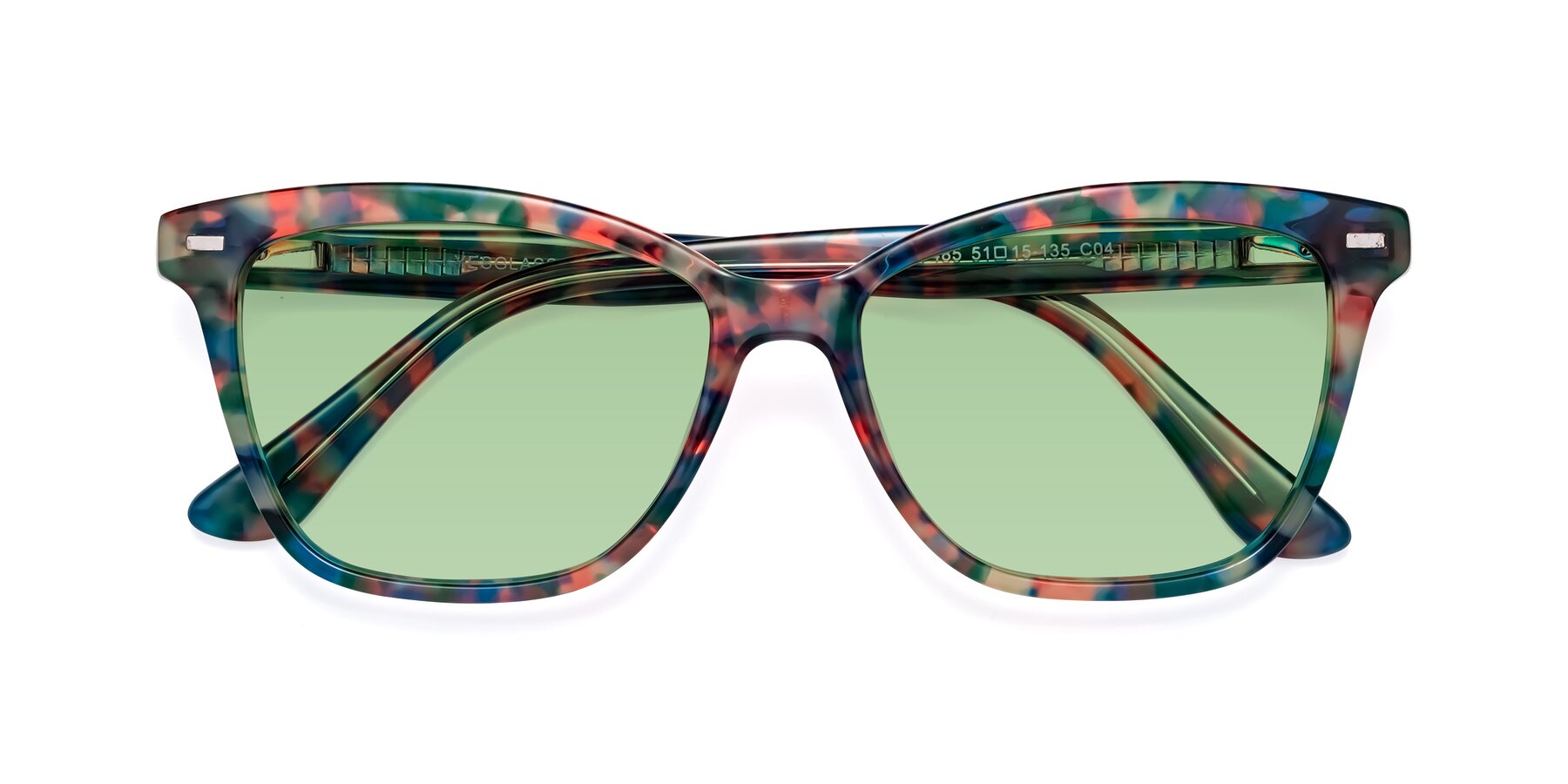Folded Front of 17485 in Floral Tortoise with Medium Green Tinted Lenses