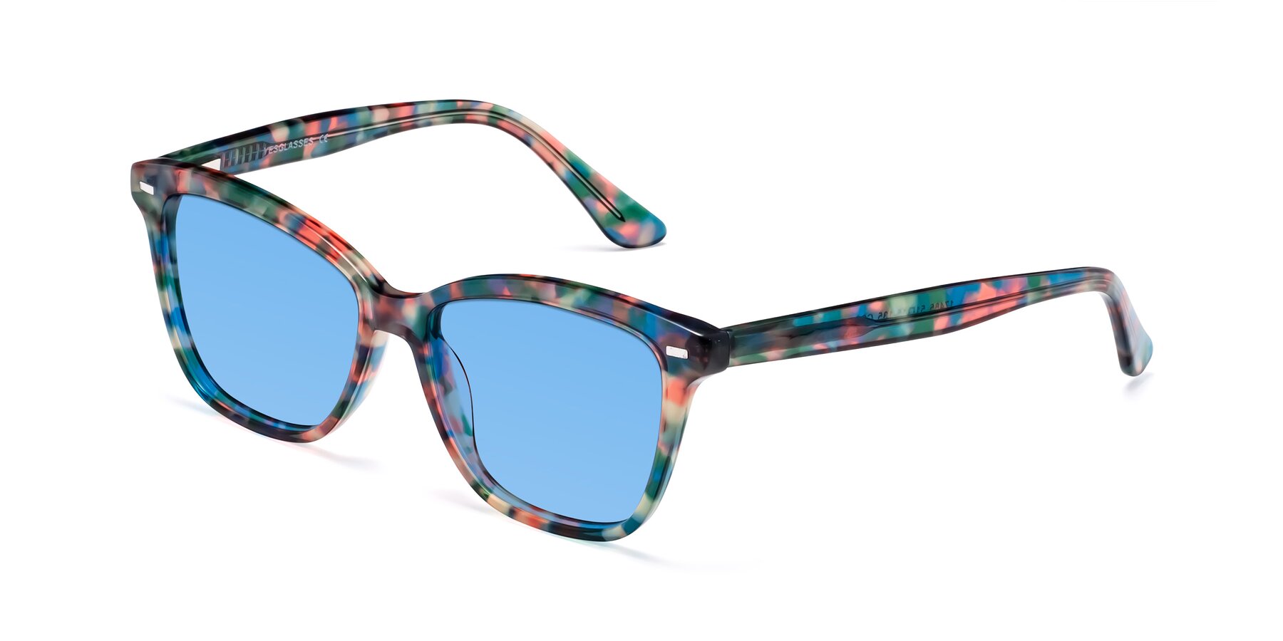 Angle of 17485 in Floral Tortoise with Medium Blue Tinted Lenses