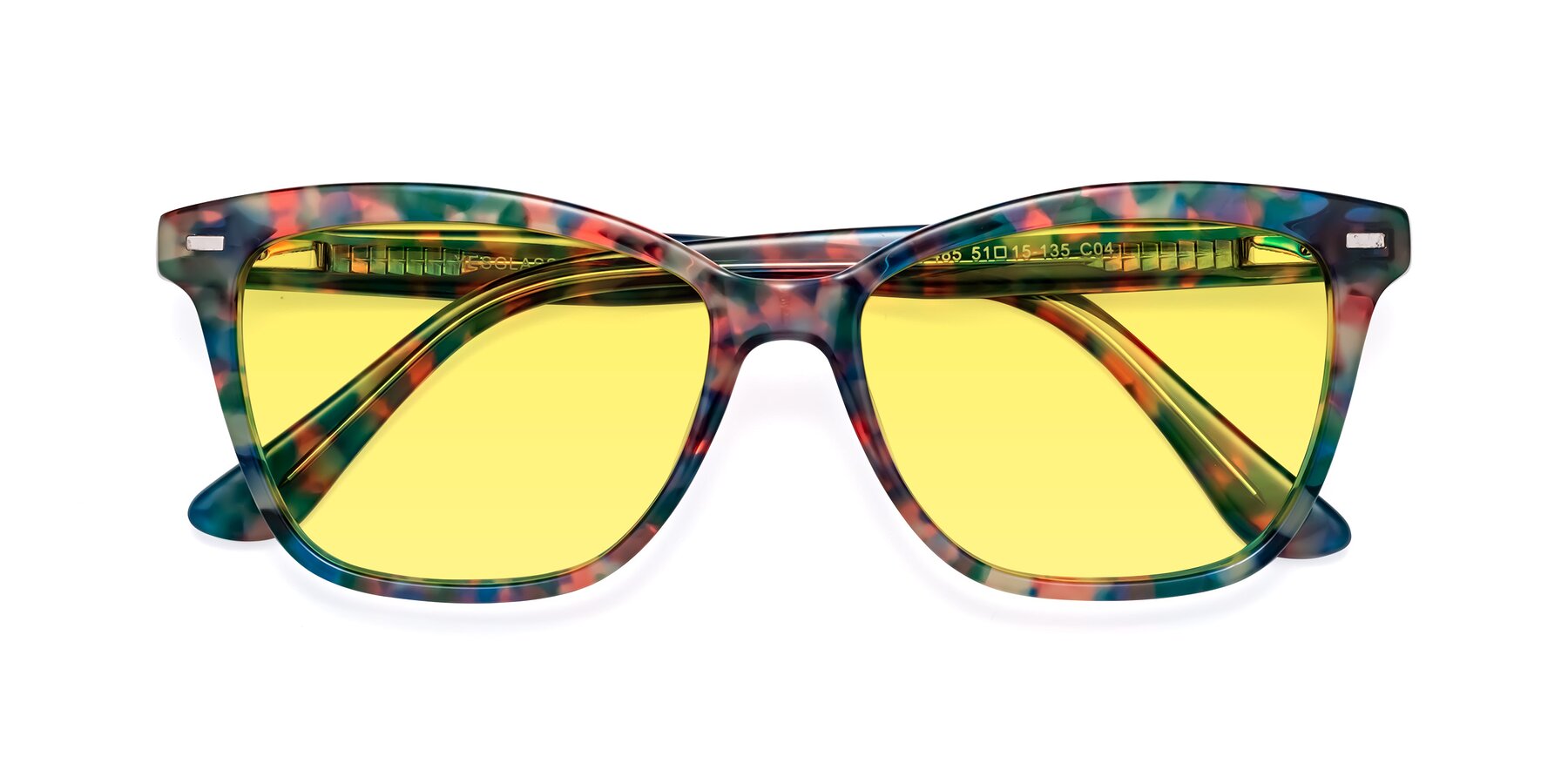 Folded Front of 17485 in Floral Tortoise with Medium Yellow Tinted Lenses