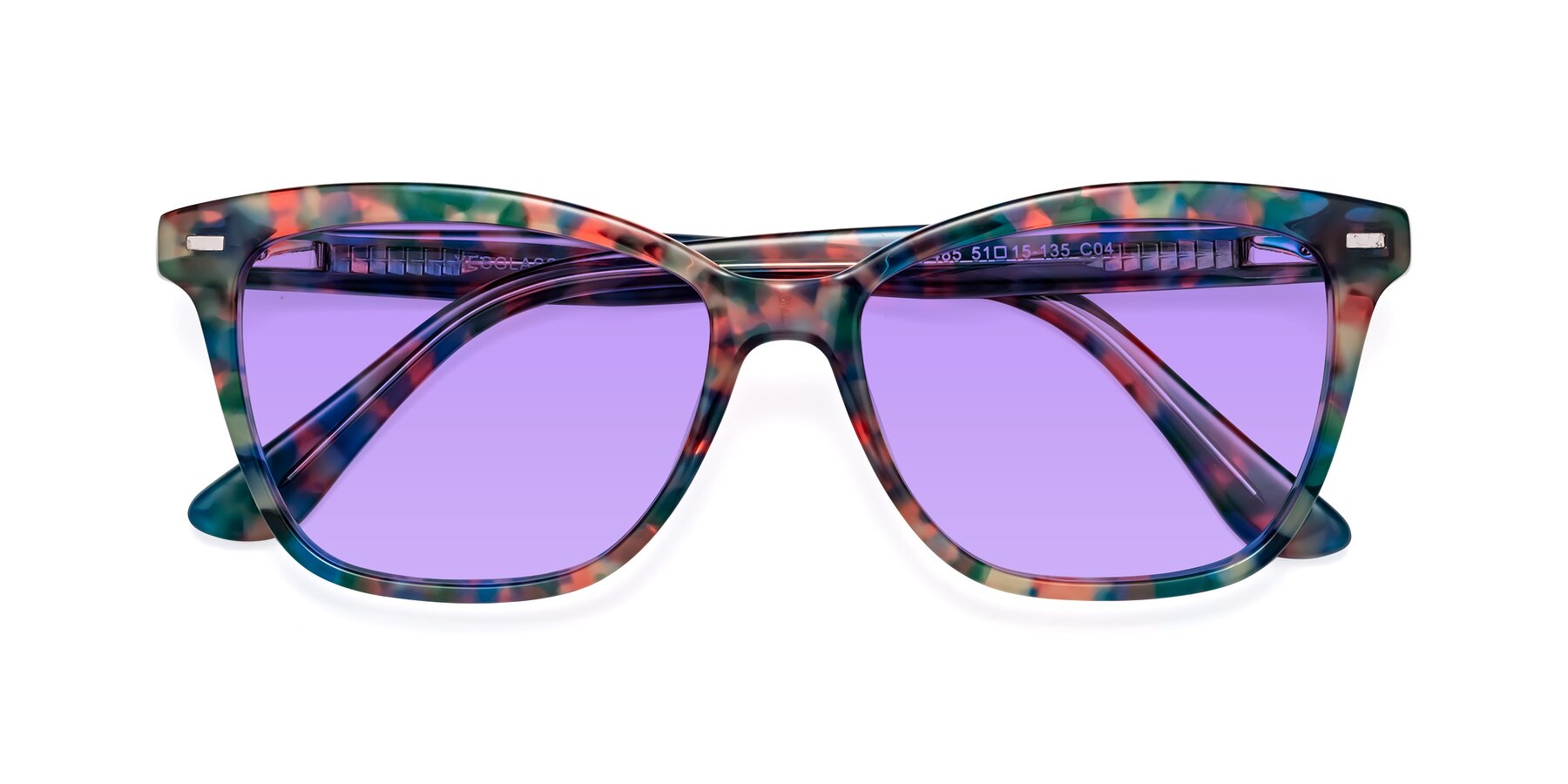 Folded Front of 17485 in Floral Tortoise with Medium Purple Tinted Lenses