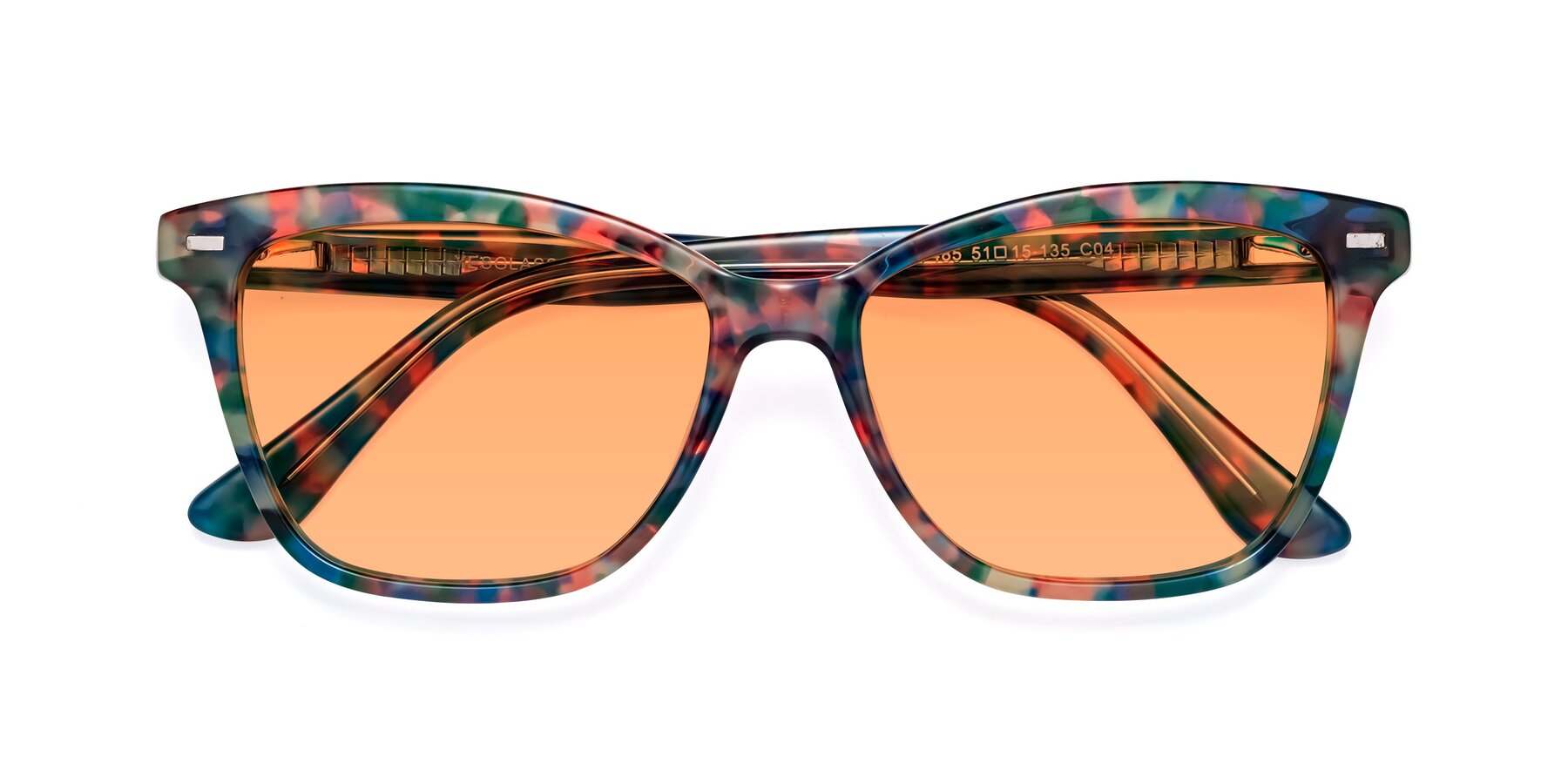 Folded Front of 17485 in Floral Tortoise with Medium Orange Tinted Lenses
