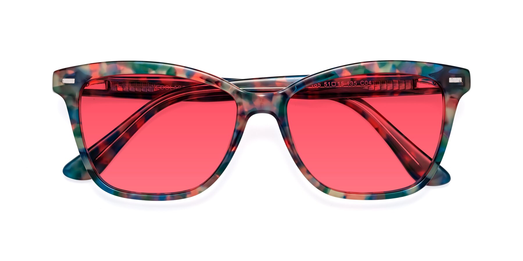 Folded Front of 17485 in Floral Tortoise with Red Tinted Lenses